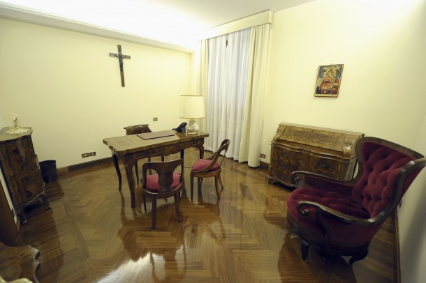 View of study at residence where Pope Francis resides at Vatican