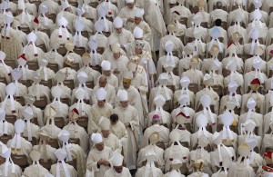 Bishops process to seats before Pope Francis celebrates canonization Mass at Vatican