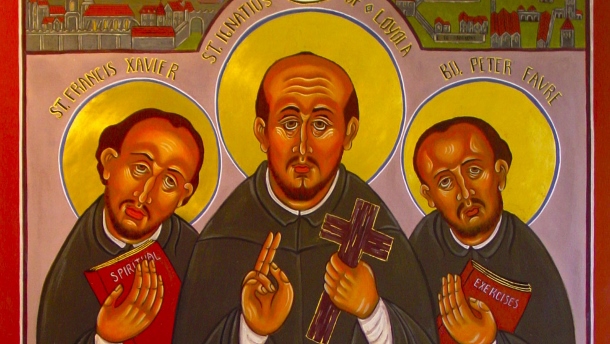 St. Francis Xavier, St. Ignatius of Loyola and Blessed Peter Faber are shown in an icon