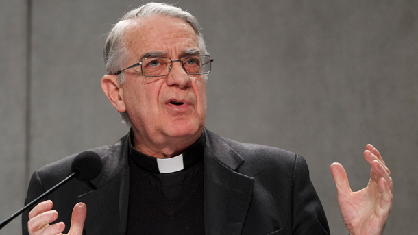 Jesuit Father Federico Lombardi, the Vatican spokesman, addresses the media 