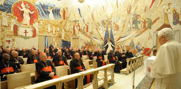 POPE BENEDICT SPEAKS TO PRELATES DUrING RETREAT AT VATICAN