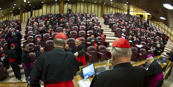 Cardinals attends a meeting at the Synod Hall in the Vatican