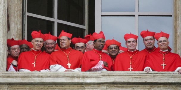 2005 file photo of cardinals gathered on balcony of St. Peter's Basilica for introduction of new pope