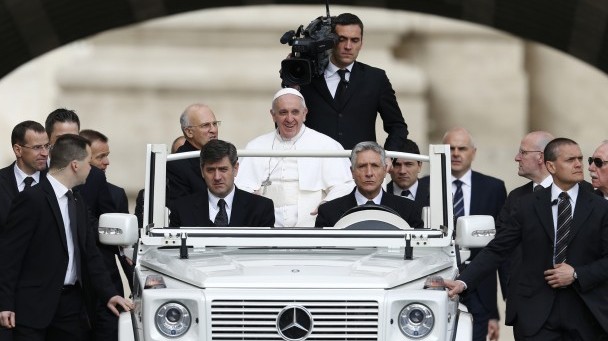 Pope arrives to lead general audience in St. Peter's Square at Vatican