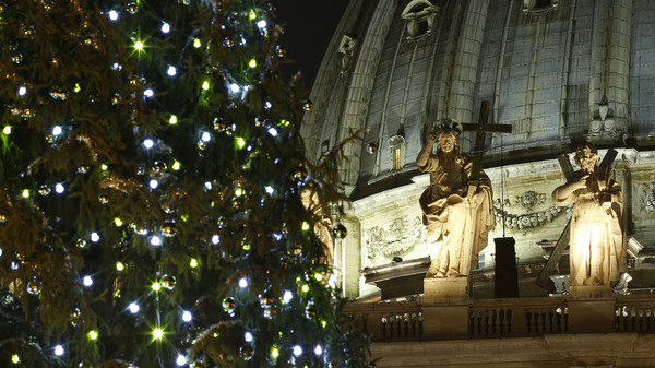 Christmas tree glows in St. Peter's Square after lighting ceremony at Vatican