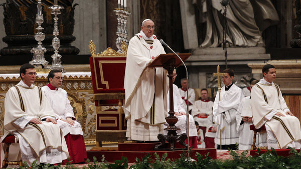 Pope Francis gives homily during Holy Thursday chrism Mass at Vatican