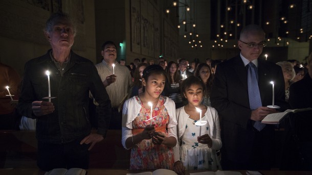Worshippers attend Easter Vigil service at Los Angeles cathedral