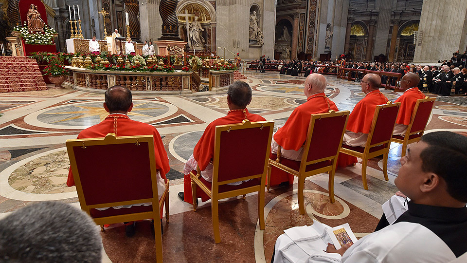 Pope Francis gives the homily during the consistory creating five new cardinals. 