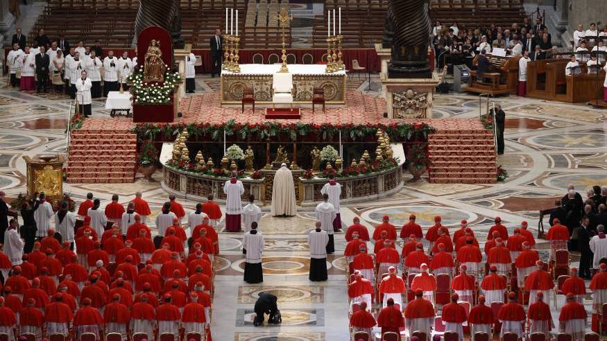 The Cardinals with Pope Francis in St. Peters Basilica in Rome