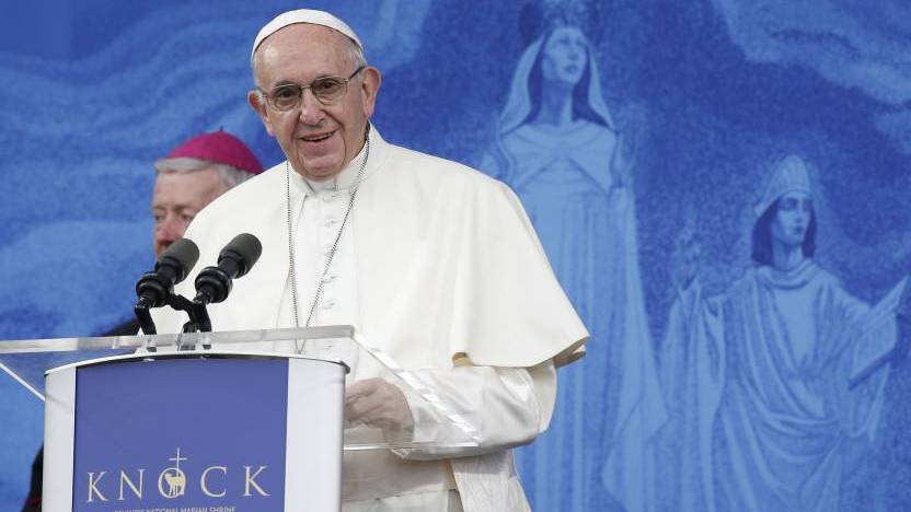 Pope Francis gives his Angelus address at the shrine of Knock in Ireland