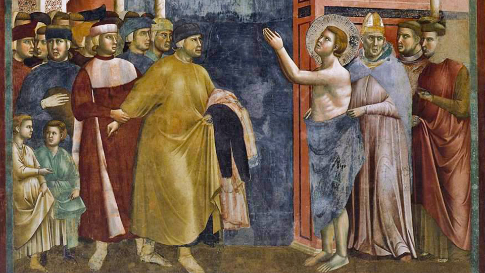 Fresco of St. Francis renouncing his wealth