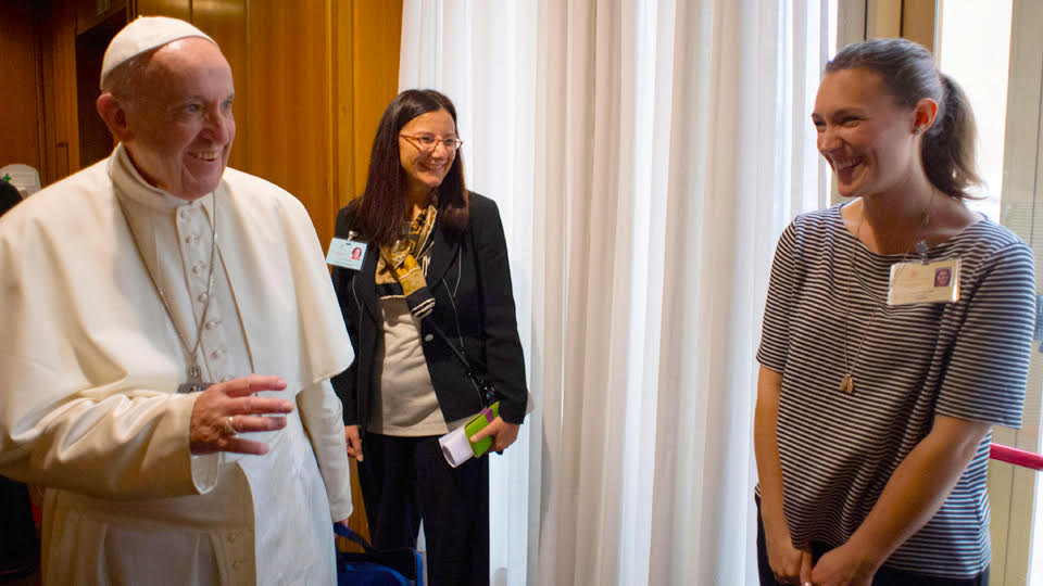 Emilie Callan with Pope Francis at the synod