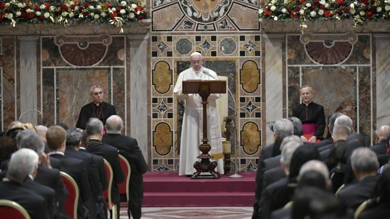 Pope Francis addresses members of the Diplomatic Corps accredited to the Holy See