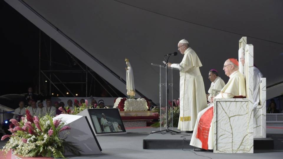 Pope Francis speaks at WYD panama 2019 Prayer vigil (Vatican Media)
