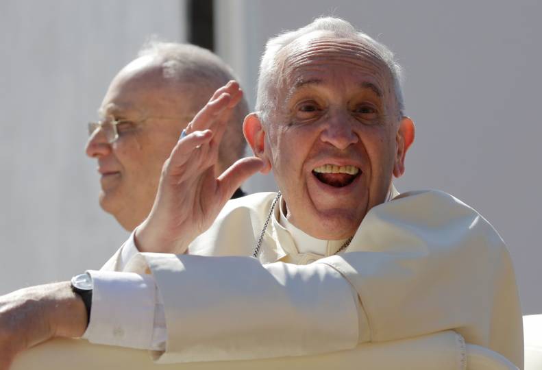 Pope Francis waves during his pastoral visit in Alessano, southern Italy, April 20. (CNS photo/Max Rossi, Reuters)