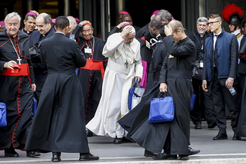 Pope Francis leaves at the end of the final session of the Synod of Bishops on young people, the faith and vocational discernment at the Vatican Oct. 27. (CNS photo/Fabio Frustaci, EPA)