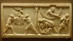 Ivory panel depicting Cain and Abel's offerings, their fight, and Cain's banishment.