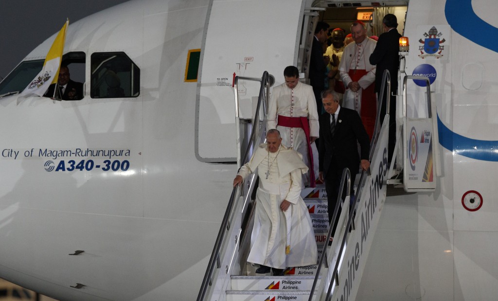 Pope Francis arrives at Villamor Air Base in Manila, Philippines