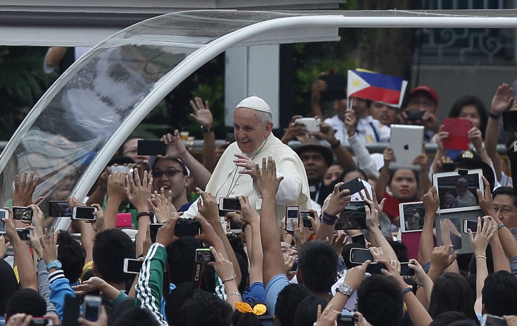 Pope Francis meets with Philippine young people at University of Santo Tomas in Manila, Philippines